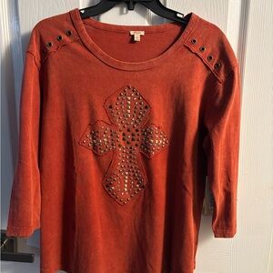 Reba Ruby Rust Studded Cross Women’s Top